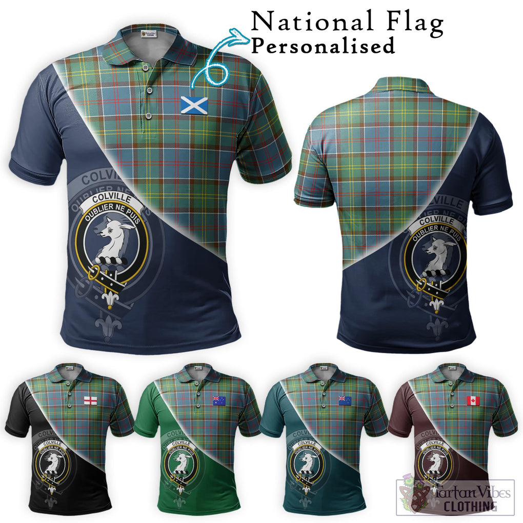 Colville Tartan Polo Shirt with Personalised National Flag and Family Crest Half Style Maroon - Tartanvibesclothing Shop