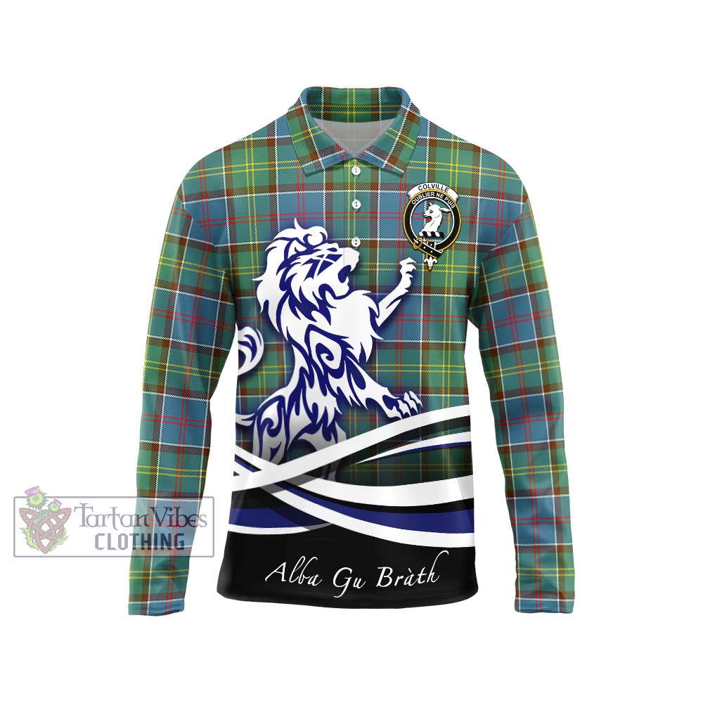 Colville Tartan Long Sleeve Polo Shirt with Alba Gu Brath Regal Lion Emblem Unisex - Tartanvibesclothing Shop