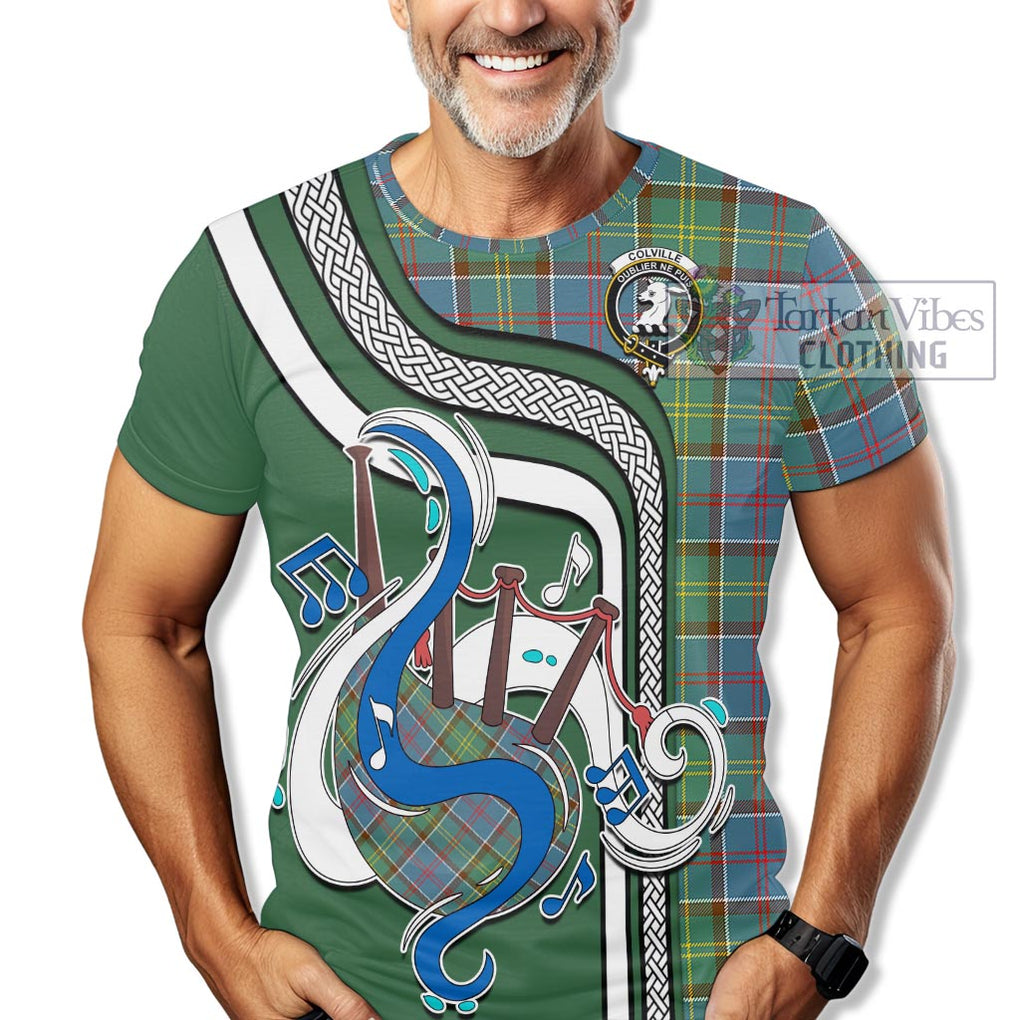 Colville Tartan T-Shirt with Epic Bagpipe Style Kid's Shirt - Tartanvibesclothing Shop