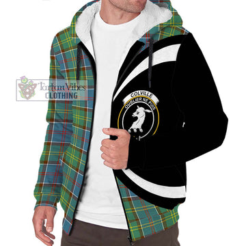 Colville Tartan Sherpa Hoodie with Family Crest Circle Style