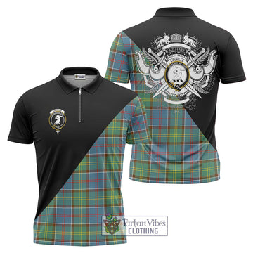 Colville Tartan Zipper Polo Shirt with Family Crest and Military Logo Style