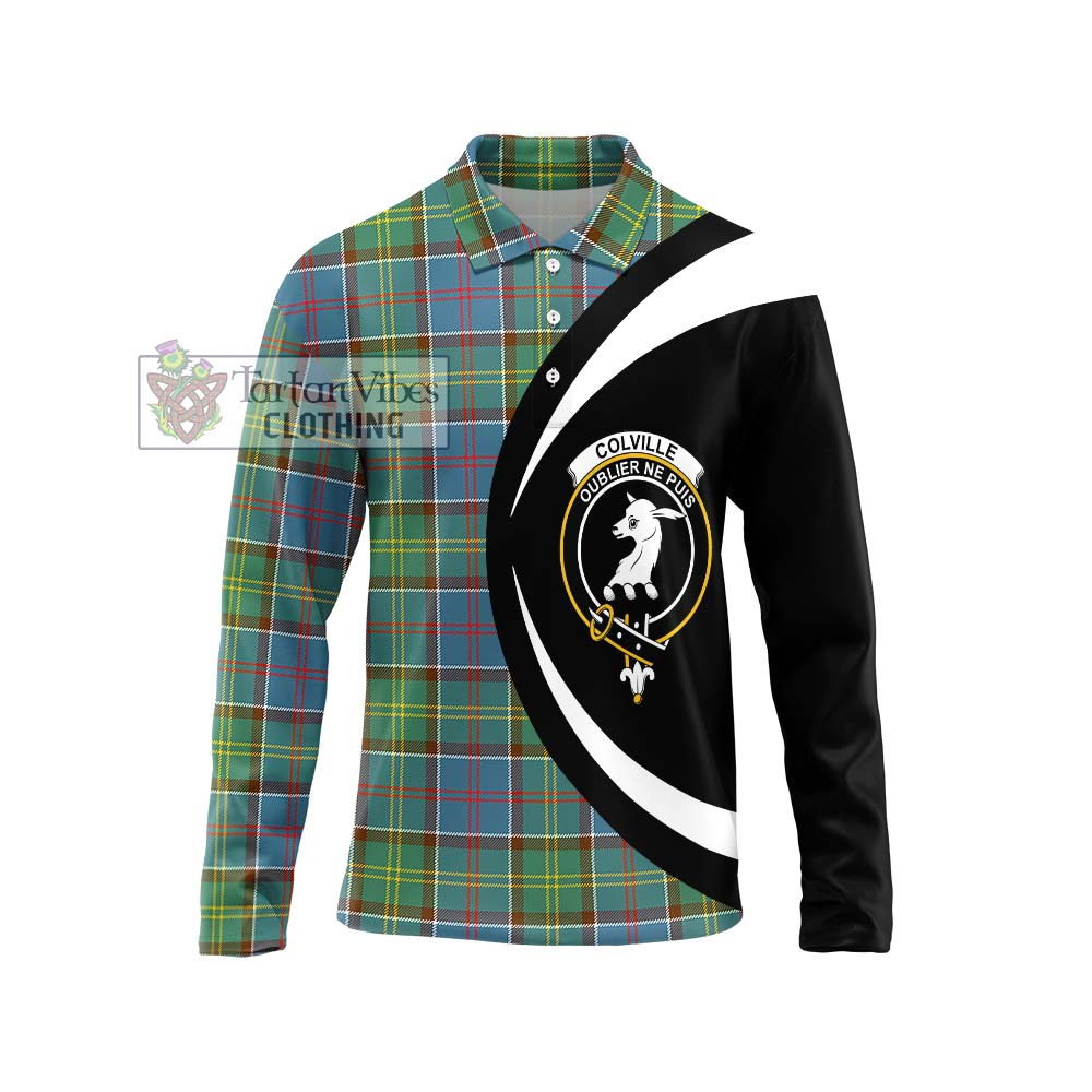 Colville Tartan Long Sleeve Polo Shirt with Family Crest Circle Style Unisex - Tartan Vibes Clothing