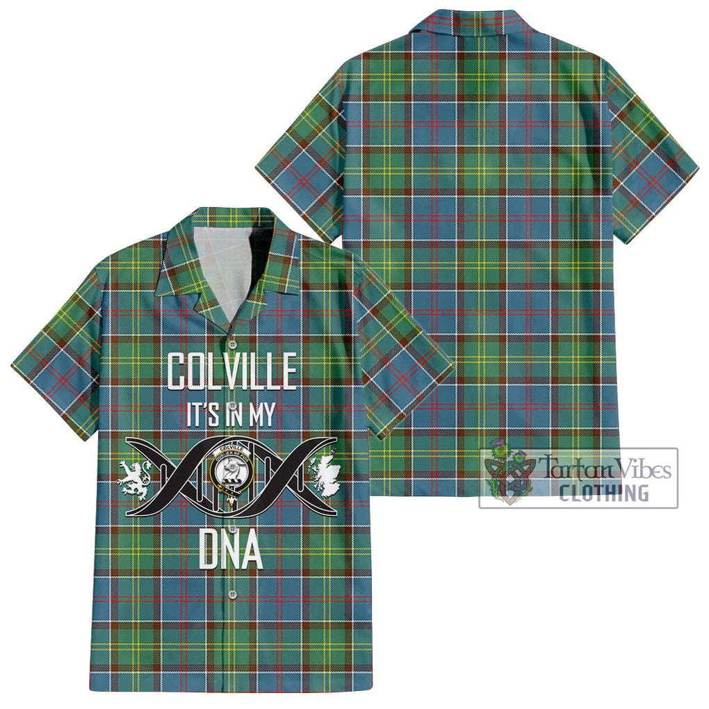 Colville Tartan Short Sleeve Button Shirt with Family Crest DNA In Me Style Kid - Tartanvibesclothing Shop