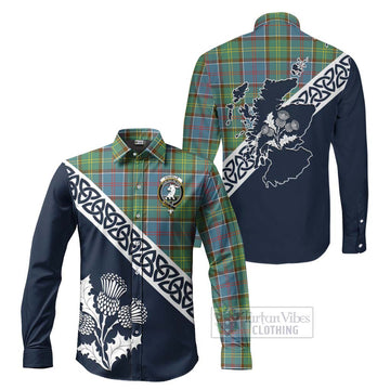 Colville Tartan Long Sleeve Button Shirt Featuring Thistle and Scotland Map