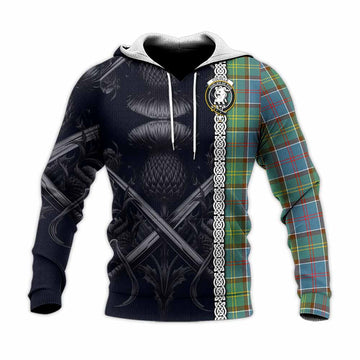 Colville Tartan Knitted Hoodie with Family Crest Cross Sword Thistle Celtic Vibes