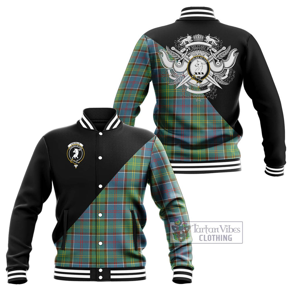 Colville Tartan Baseball Jacket with Family Crest and Military Logo Style Unisex - Tartanvibesclothing Shop