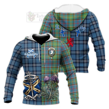 Colville Tartan Knitted Hoodie Happy St. Andrew's Day Half Tartan Style