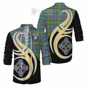 Colville Tartan Ghillie Kilt Shirt with Family Crest and Celtic Symbol Style