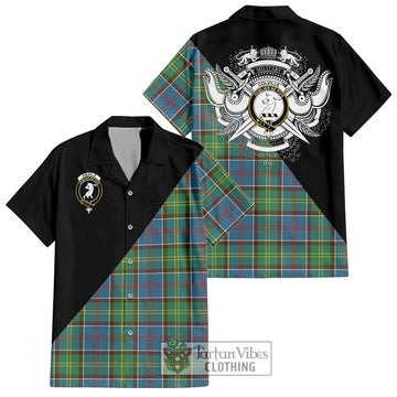 Colville Tartan Short Sleeve Button Shirt with Family Crest and Military Logo Style