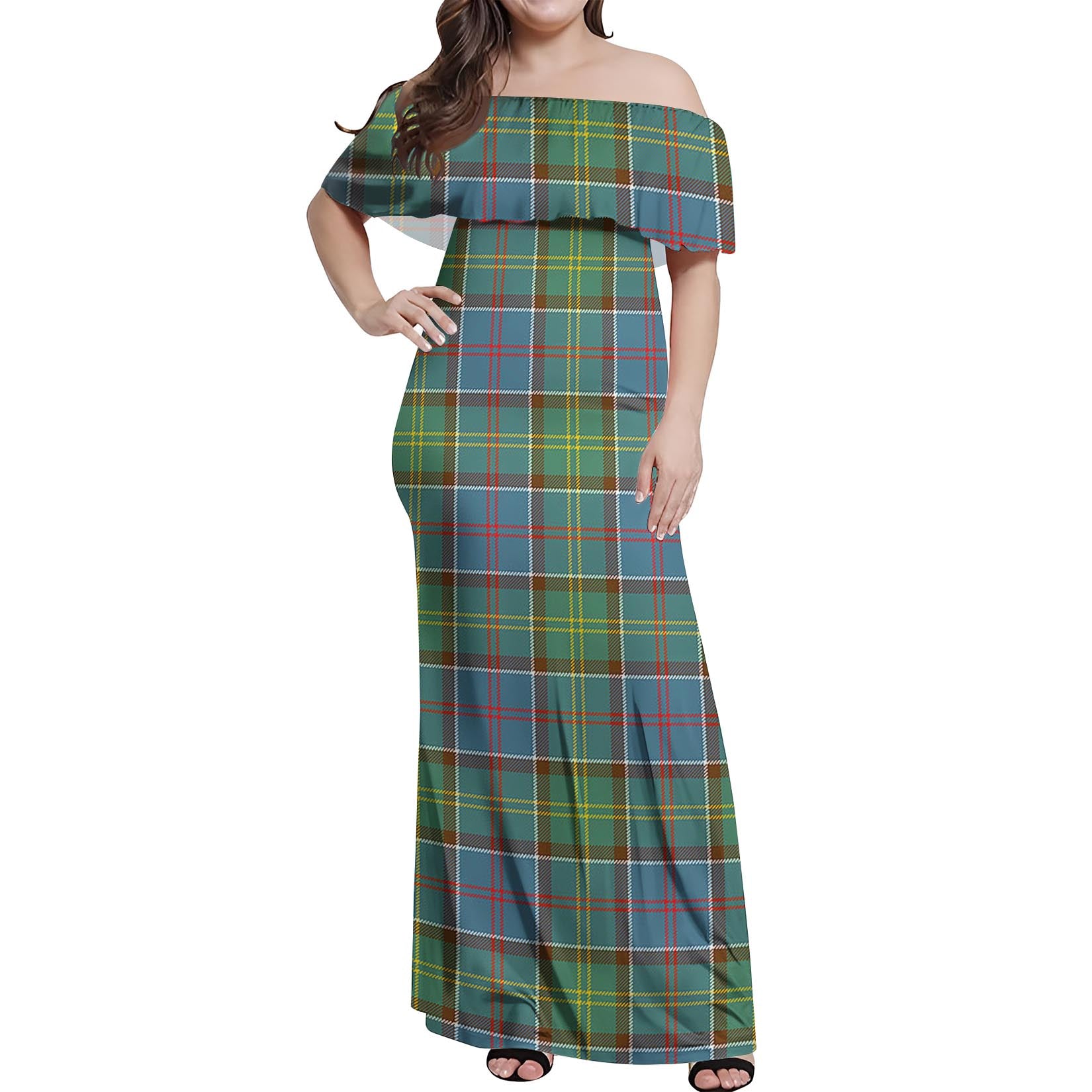 Colville Tartan Off Shoulder Long Dress Women's Dress - Tartanvibesclothing