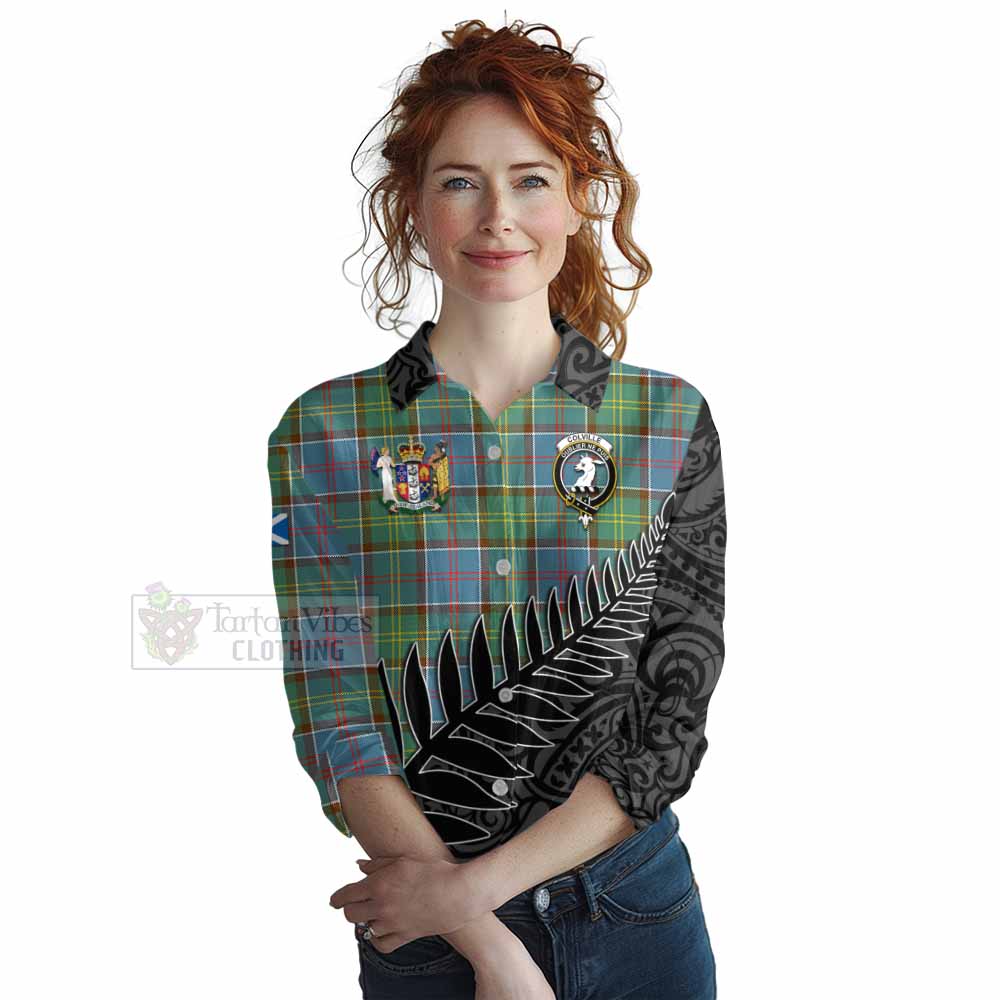 Tartan Vibes Clothing Colville Crest Tartan Women's Casual Shirt with New Zealand Silver Fern Half Style