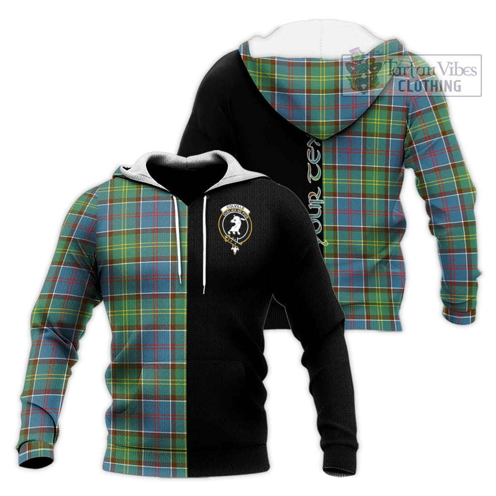 Colville Tartan Knitted Hoodie with Family Crest and Half Of Me Style Unisex Knitted Pullover Hoodie - Tartanvibesclothing Shop