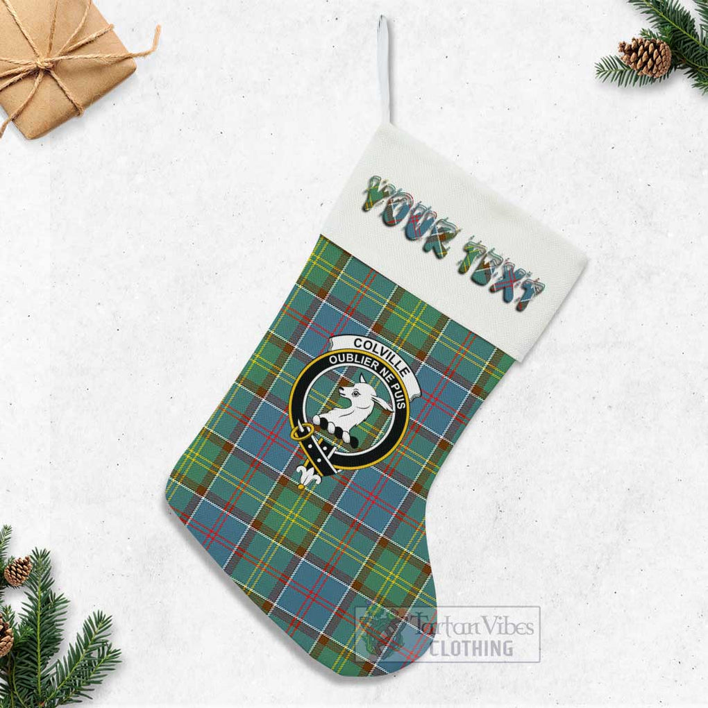 Tartan Vibes Clothing Colville Tartan Family Crest Christmas Stocking with Personalized Text