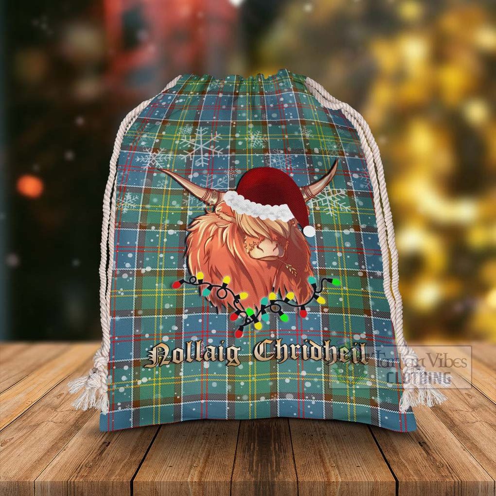 Tartan Vibes Clothing Colville Tartan Christmas Santa's Bag with Highland Cow