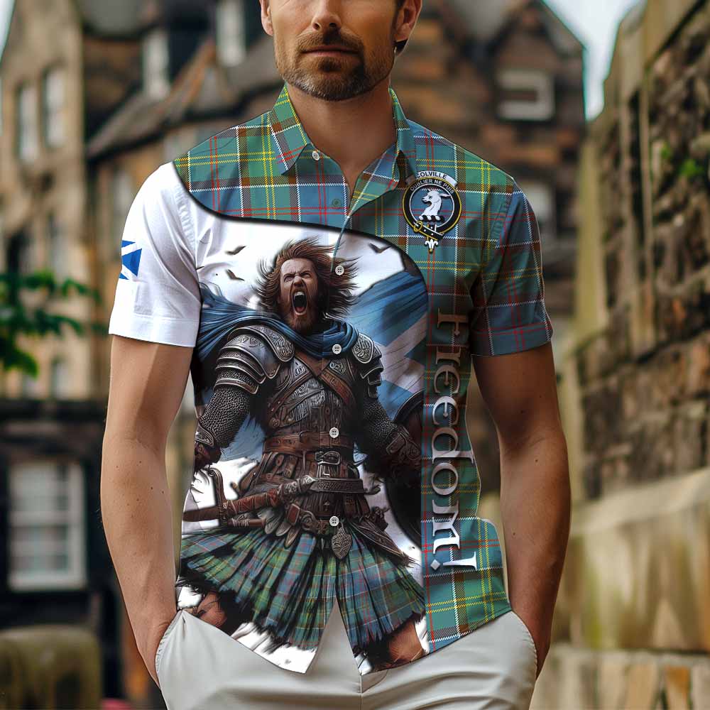 Tartan Vibes Clothing Colville Crest Tartan Short Sleeve Button Shirt Inspired by the Freedom of Scottish Warrior