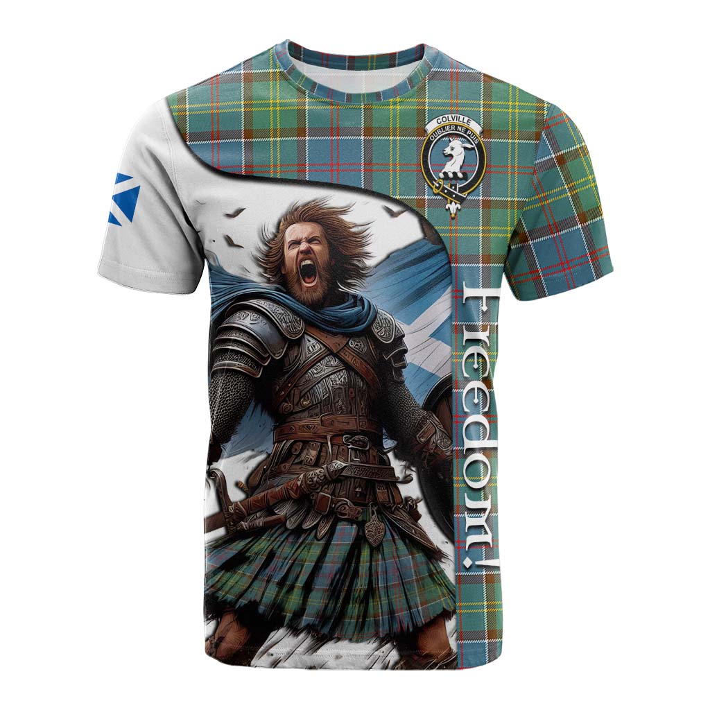 Tartan Vibes Clothing Colville Crest Tartan Cotton T-shirt Inspired by the Freedom of Scottish Warrior