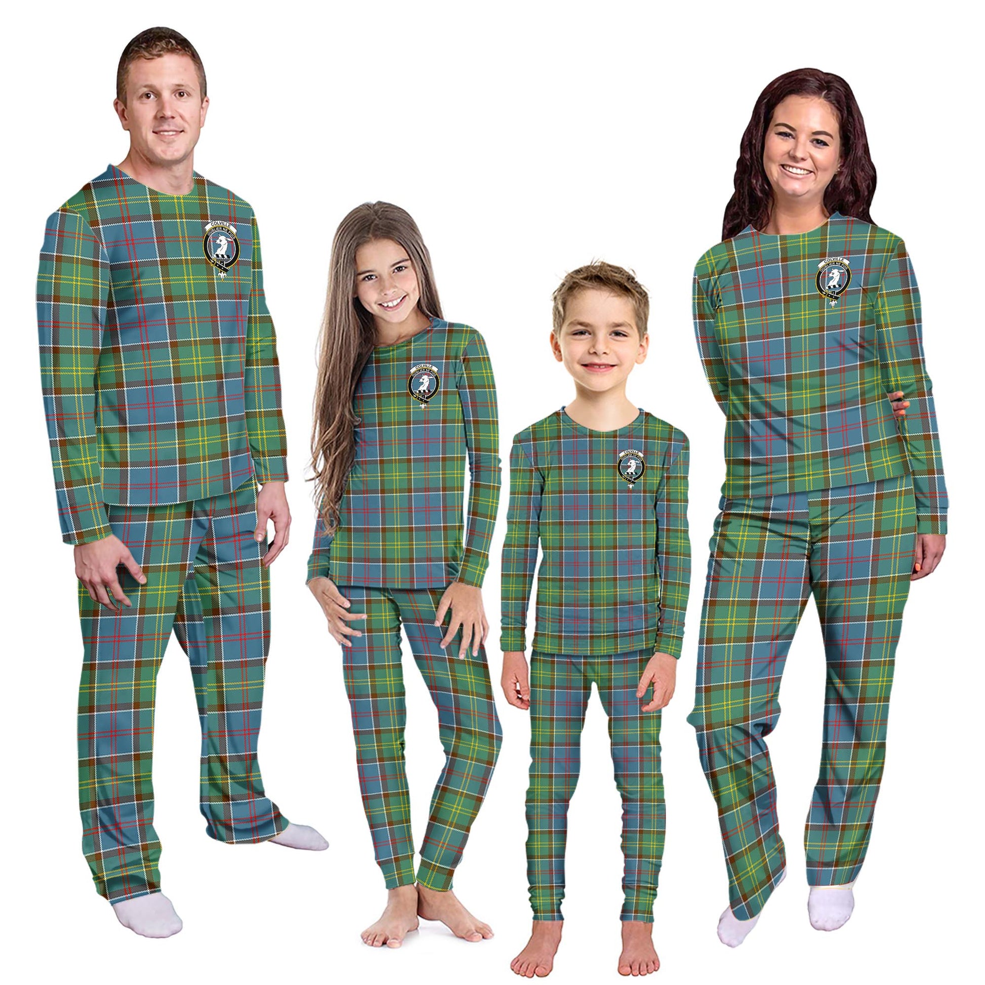 Colville Tartan Pajamas Family Set with Family Crest Kid - Tartan Vibes Clothing