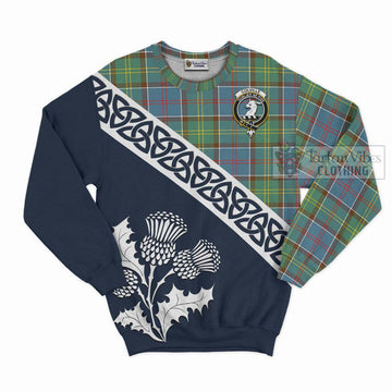 Colville Tartan Sweatshirt Featuring Thistle and Scotland Map