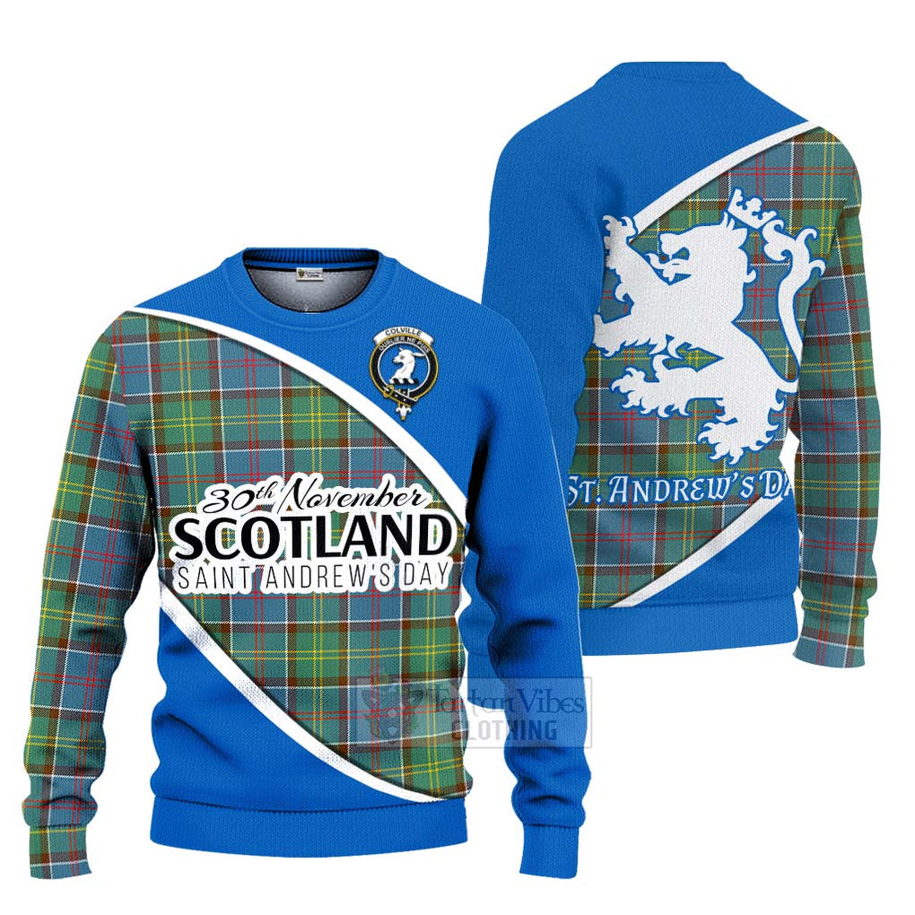 Tartan Vibes Clothing Colville Family Crest Tartan Knitted Sweater Celebrate Saint Andrew's Day in Style