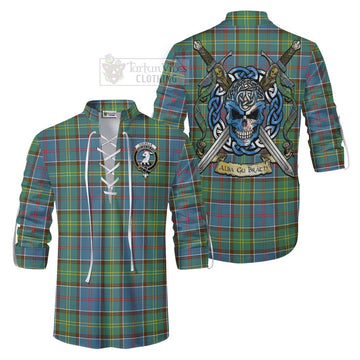 Colville Tartan Ghillie Kilt Shirt with Family Crest Celtic Skull Style