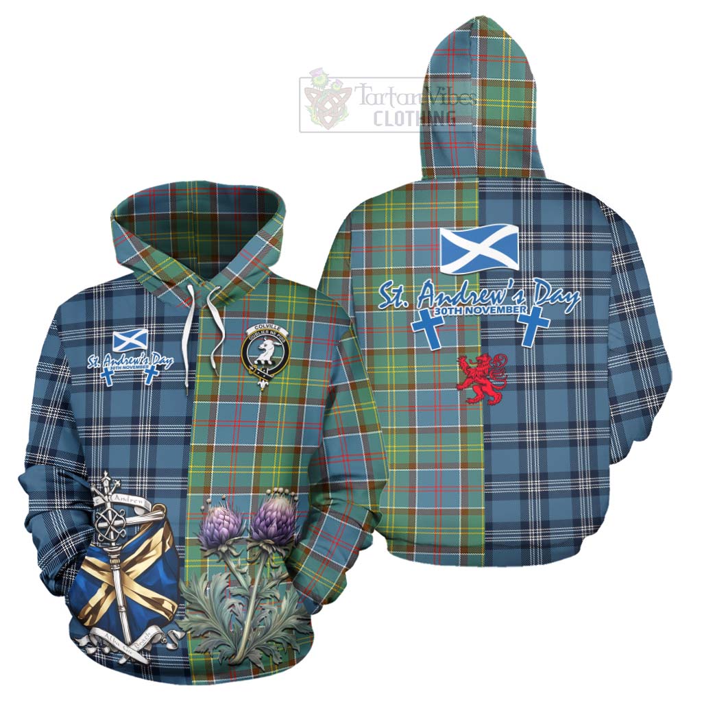 Tartan Vibes Clothing Colville Tartan Hoodie Happy St. Andrew's Day Half Tartan Style