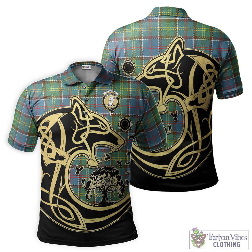 Colville Tartan Polo Shirt with Family Crest Celtic Wolf Style Kid - Tartanvibesclothing Shop