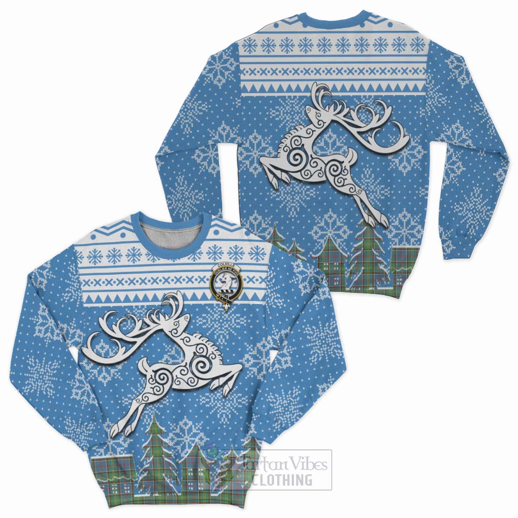 Tartan Vibes Clothing Colville Clan Christmas Sweatshirt Celtic Reindeer Style