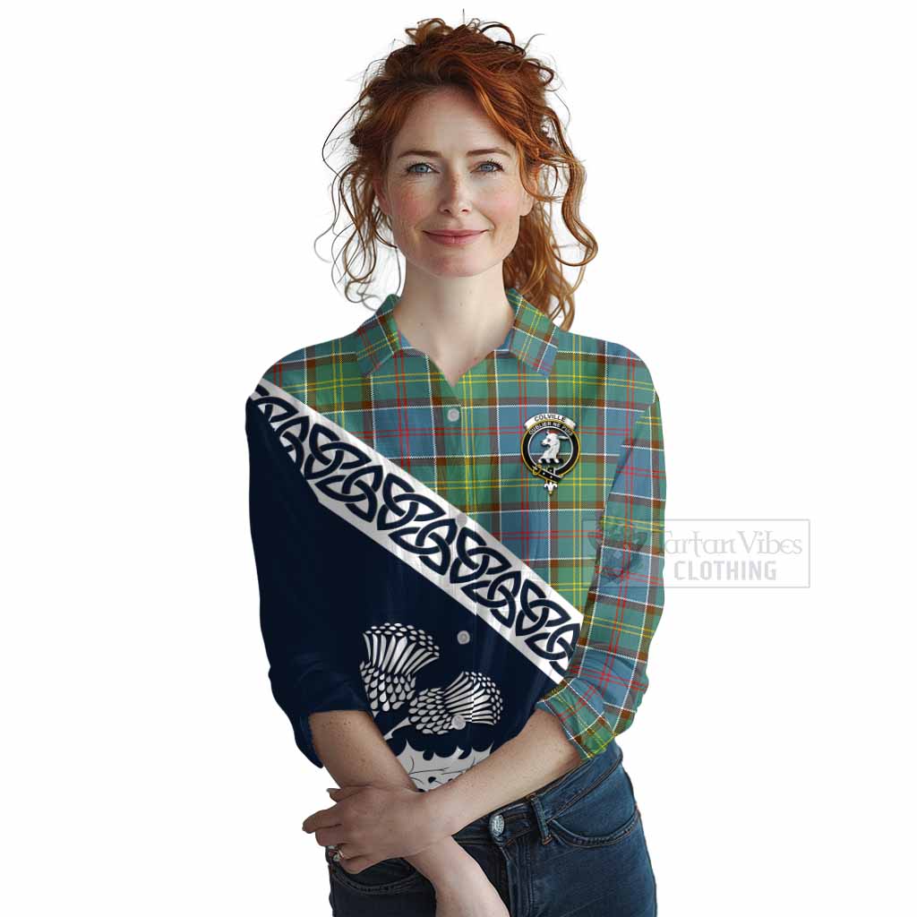 Tartan Vibes Clothing Colville Tartan Women's Casual Shirt Featuring Thistle and Scotland Map