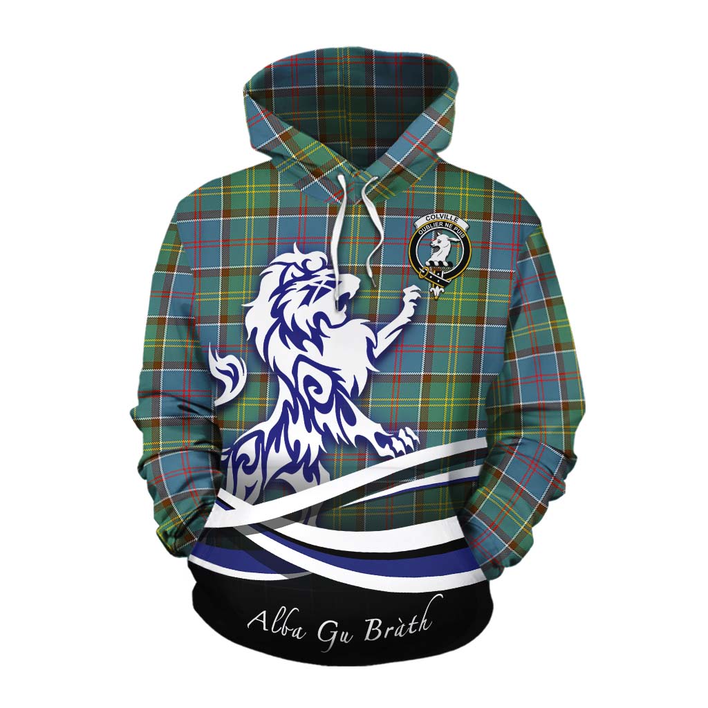 Tartan Vibes Clothing Colville Tartan Cotton Hoodie with Alba Gu Brath Regal Lion Emblem