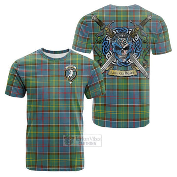 Colville Tartan Cotton T-shirt with Family Crest Celtic Skull Style