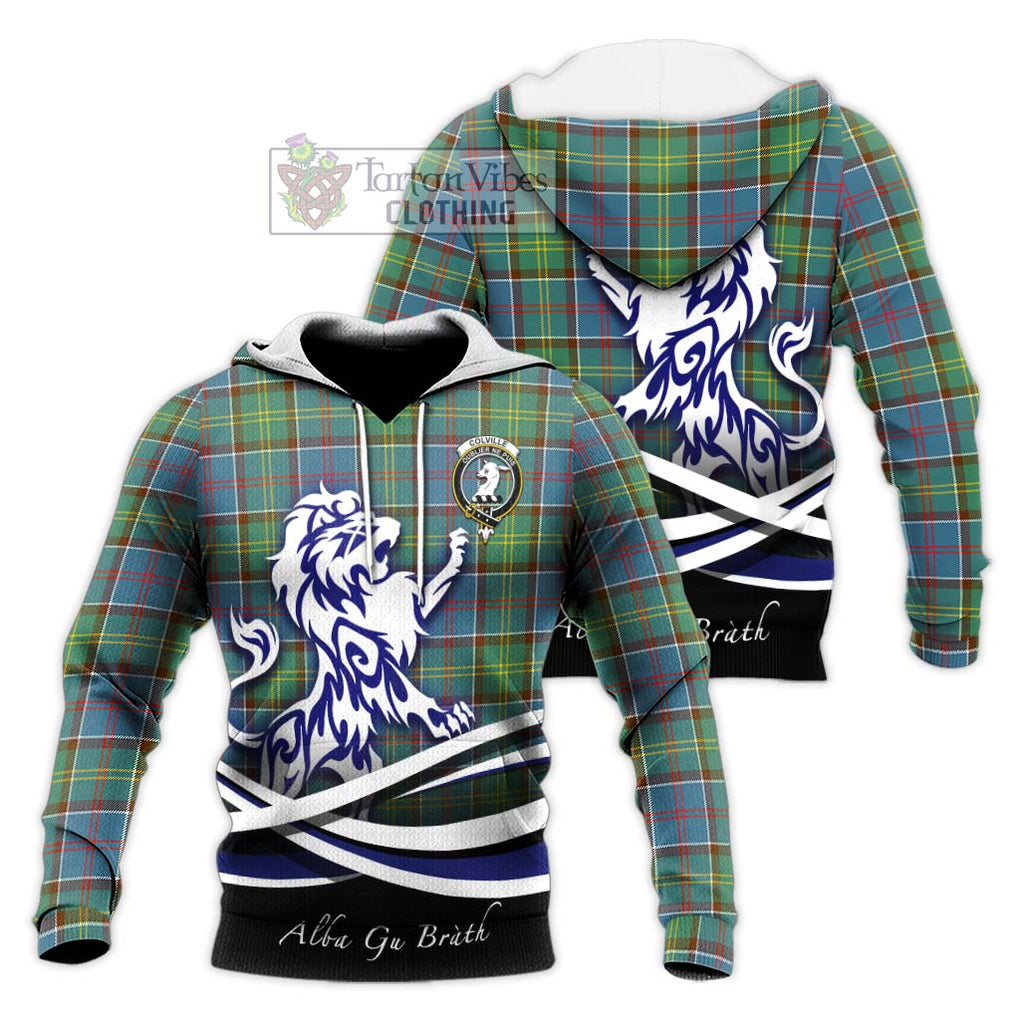 Colville Tartan Knitted Hoodie with Alba Gu Brath Regal Lion Emblem Unisex Knitted Pullover Hoodie - Tartanvibesclothing Shop