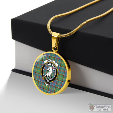 Colville Tartan Circle Necklace with Family Crest