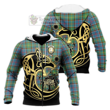 Colville Tartan Knitted Hoodie with Family Crest Celtic Wolf Style