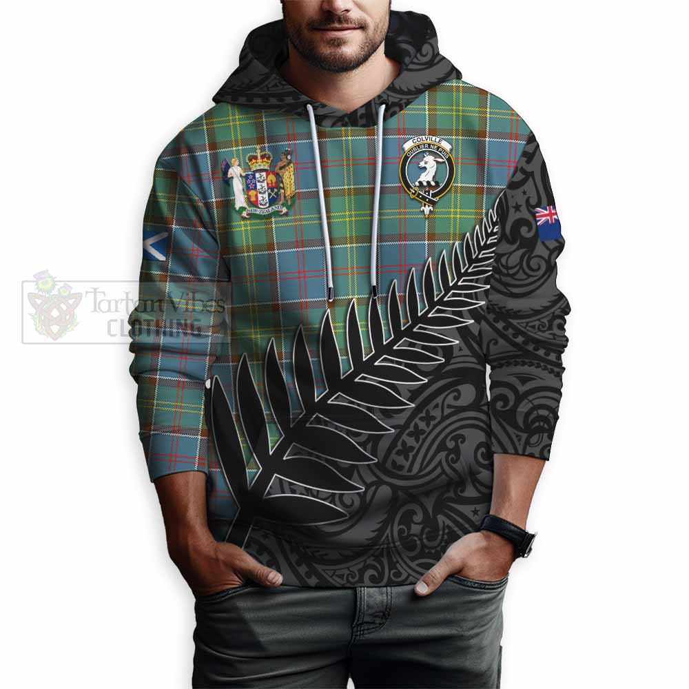 Tartan Vibes Clothing Colville Crest Tartan Hoodie with New Zealand Silver Fern Half Style