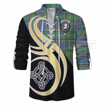 Colville Tartan Ghillie Kilt Shirt with Family Crest and Celtic Symbol Style