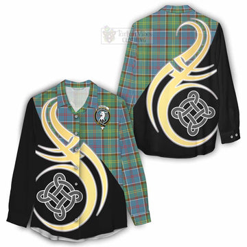 Colville Tartan Women's Casual Shirt with Family Crest and Celtic Symbol Style