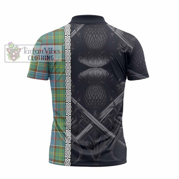 Colville Tartan Zipper Polo Shirt with Family Crest Cross Sword Thistle Celtic Vibes