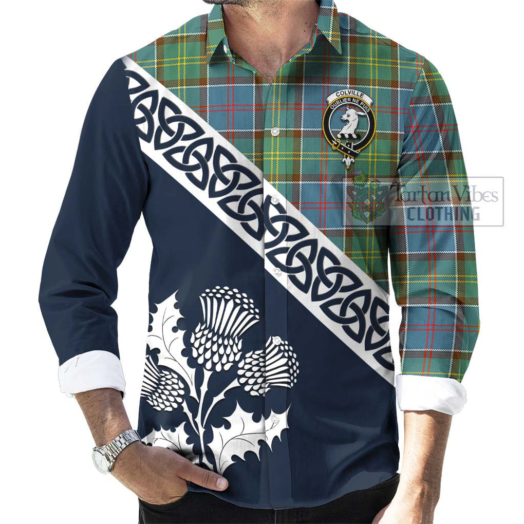 Colville Tartan Long Sleeve Button Shirt Featuring Thistle and Scotland Map Men's Shirt - Tartan Vibes Clothing