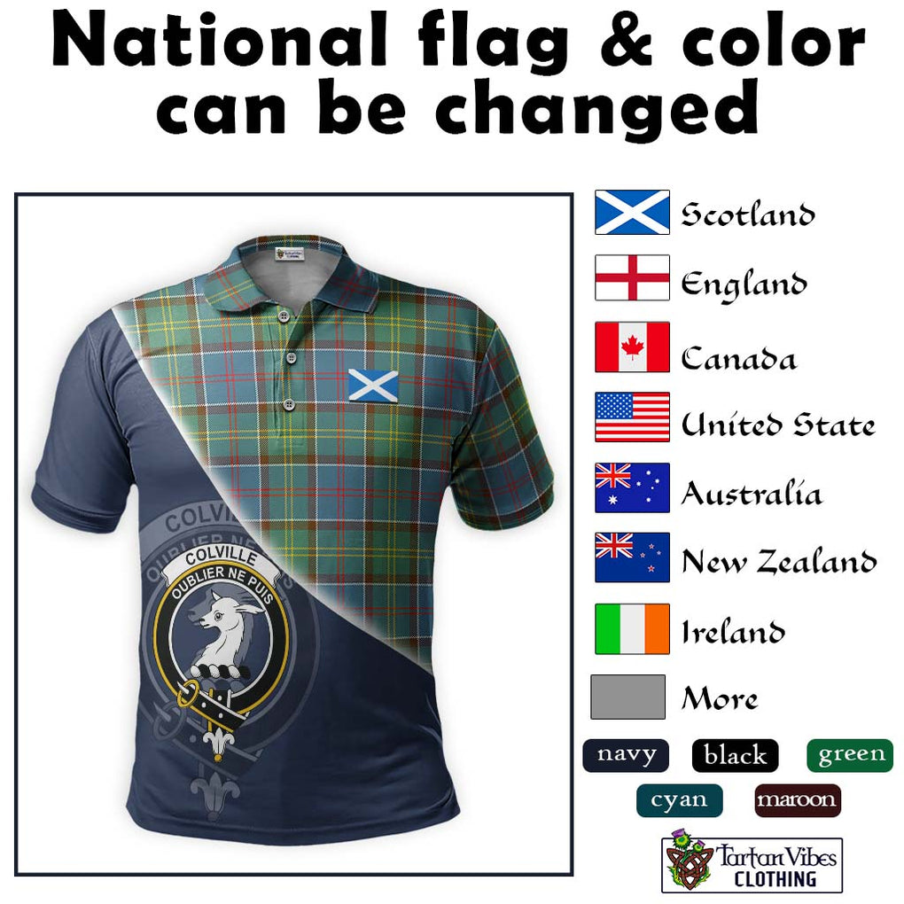 Colville Tartan Polo Shirt with Personalised National Flag and Family Crest Half Style - Tartanvibesclothing Shop