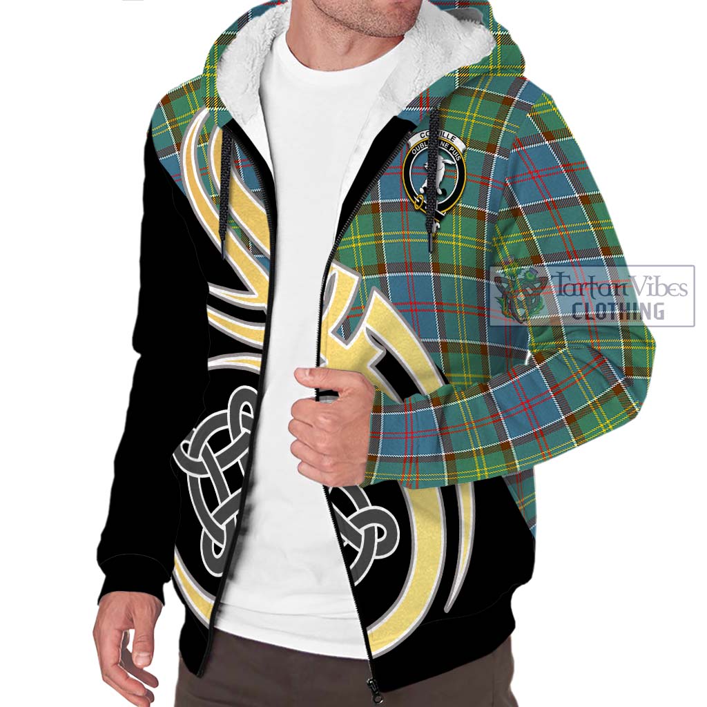 Colville Tartan Sherpa Hoodie with Family Crest and Celtic Symbol Style - Tartan Vibes Clothing