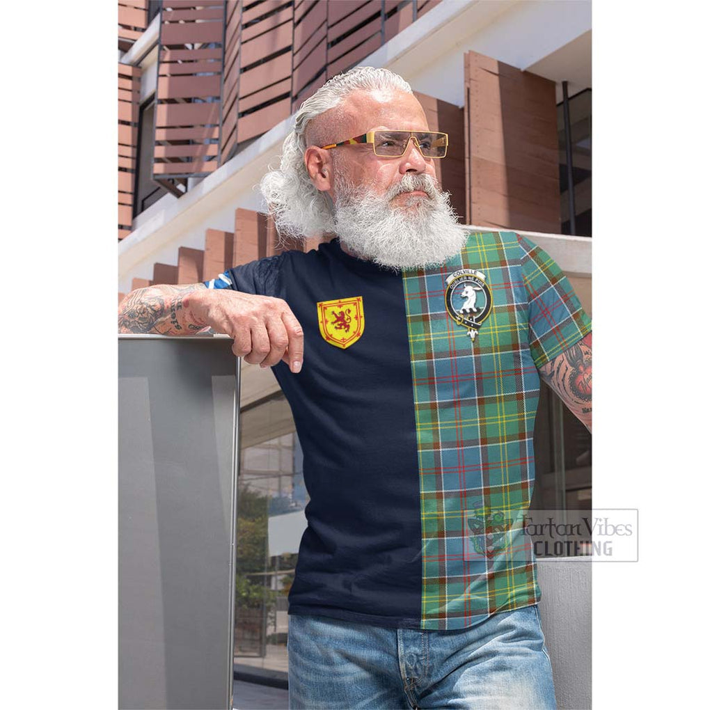 Tartan Vibes Clothing Colville Tartan Cotton T-shirt with Scottish Lion Royal Arm Half Style