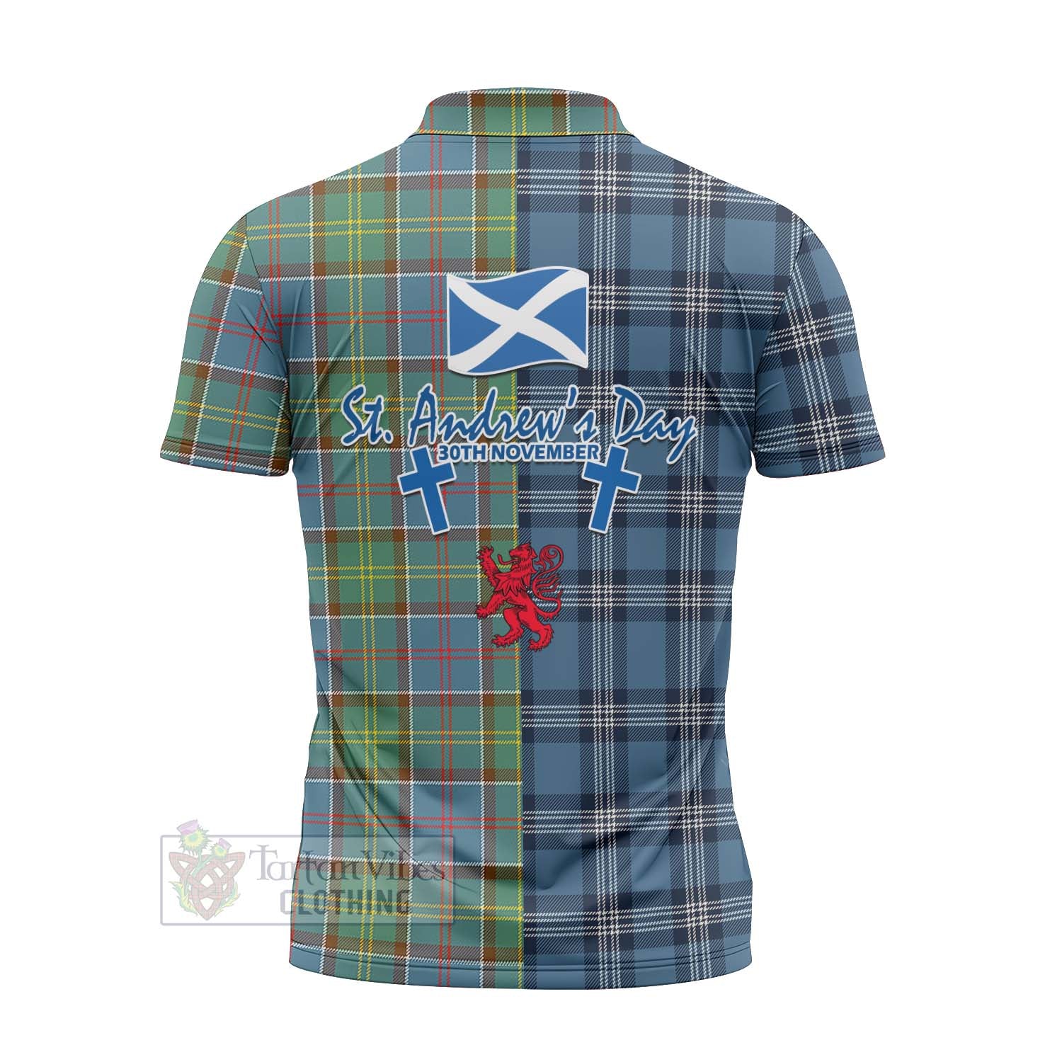 Tartan Vibes Clothing Colville Tartan Zipper Polo Shirt Happy St. Andrew's Day Half Tartan Style