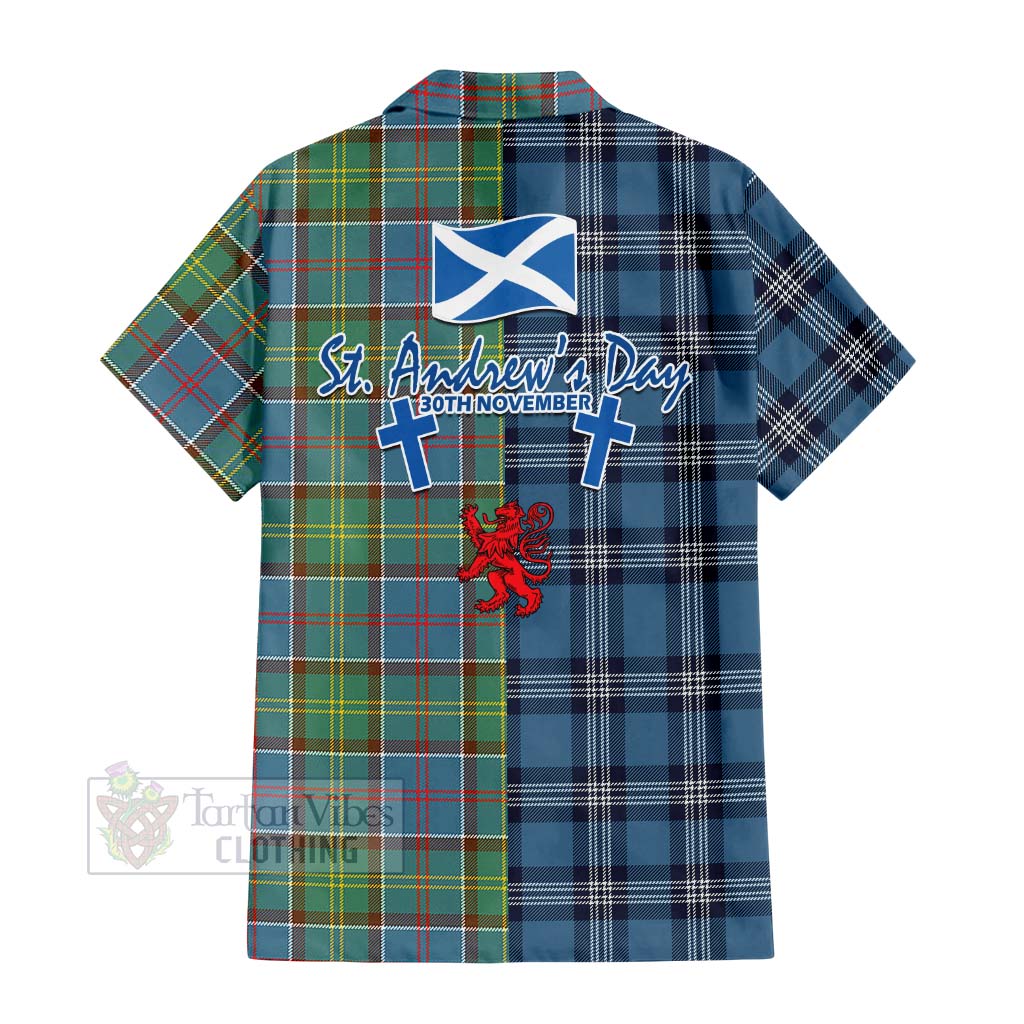 Tartan Vibes Clothing Colville Tartan Short Sleeve Button Shirt Happy St. Andrew's Day Half Tartan Style