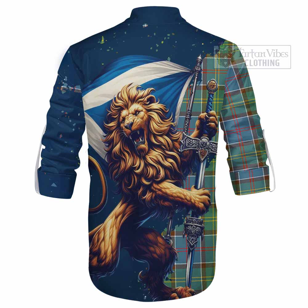 Tartan Vibes Clothing Colville Tartan Family Crest Ghillie Kilt Shirt with Scottish Majestic Lion