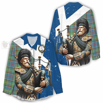 Colville Tartan Women's Casual Shirt with Family Crest Scottish Bagpiper Vibes