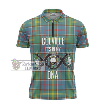 Colville Tartan Zipper Polo Shirt with Family Crest DNA In Me Style