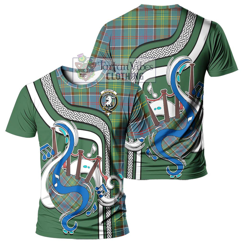 Colville Tartan T-Shirt with Epic Bagpipe Style - Tartanvibesclothing Shop