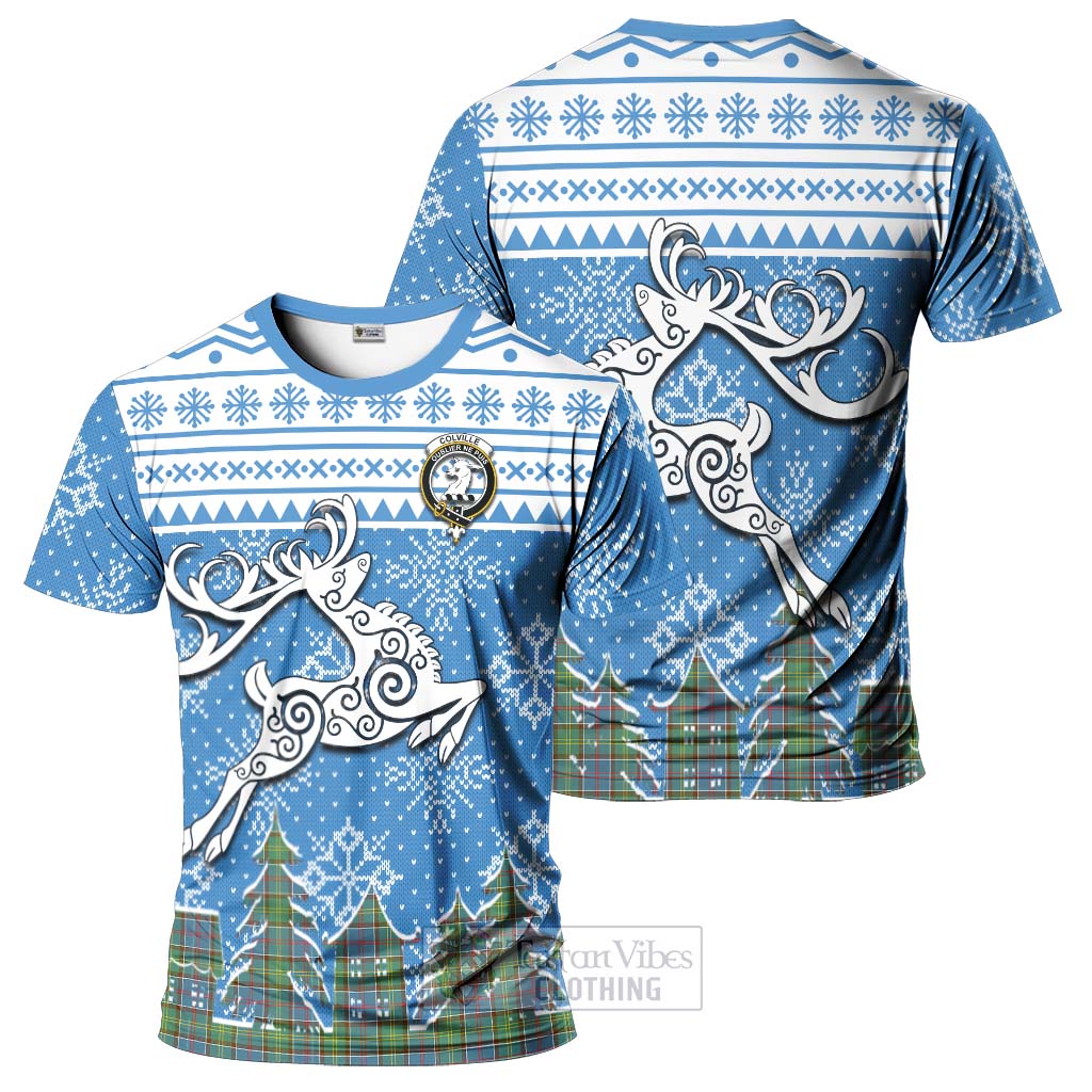 Tartan Vibes Clothing Colville Clan Christmas T-Shirt Celtic Reindeer Style