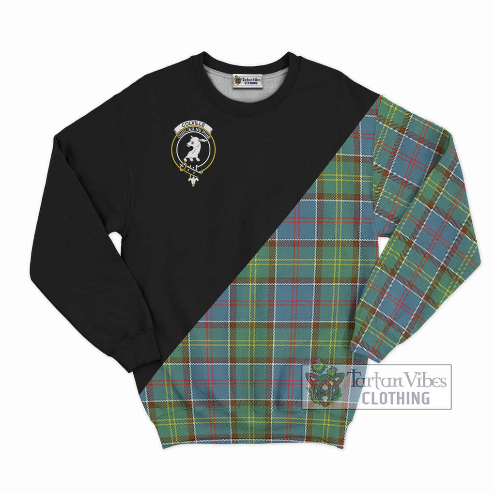 Colville Tartan Sweatshirt with Family Crest and Military Logo Style - Tartanvibesclothing Shop