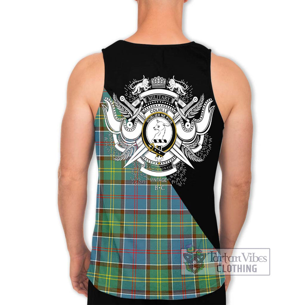 Colville Tartan Men's Tank Top with Family Crest and Military Logo Style - Tartanvibesclothing Shop